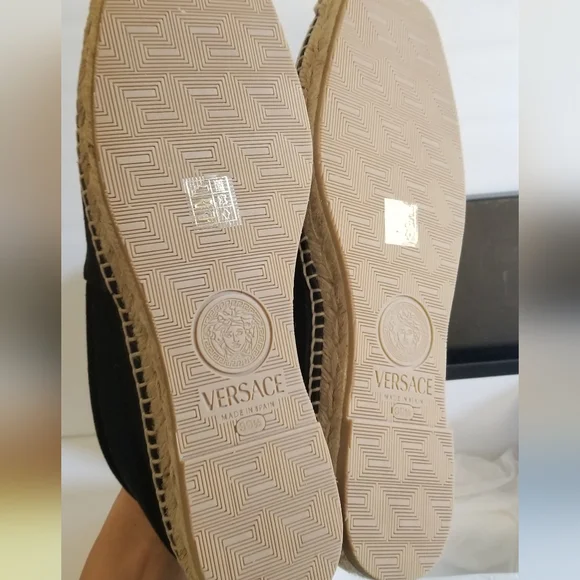 Versace La Medusa Canvas Leather Espadrilles Size 39.5 Black - Picture 7 of 8